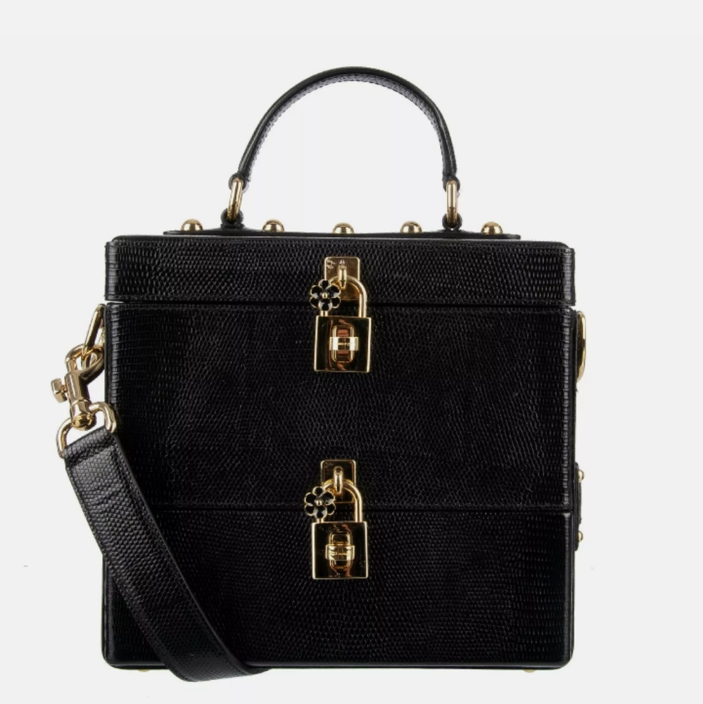Dolce & Gabbana Iguana-Embossed Leather Lock Box Bag